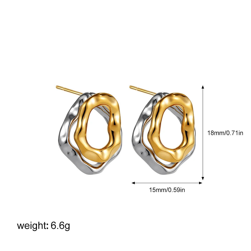 Geometric Stainless Steel Gold Sliver Color Bilayer Stud Earring for Women