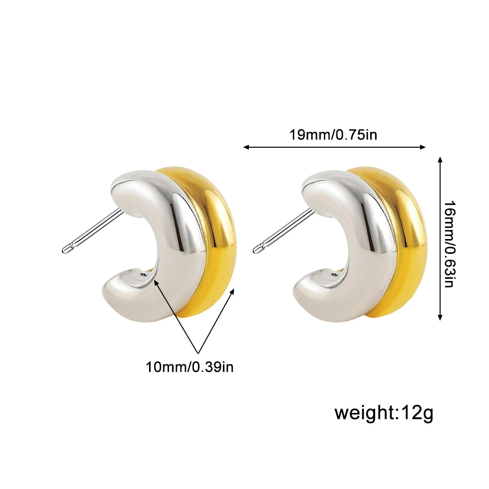 Geometric Stainless Steel Gold Sliver Color Bilayer Stud Earring for Women