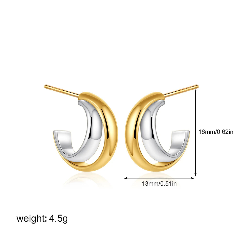 Geometric Stainless Steel Gold Sliver Color Bilayer Stud Earring for Women