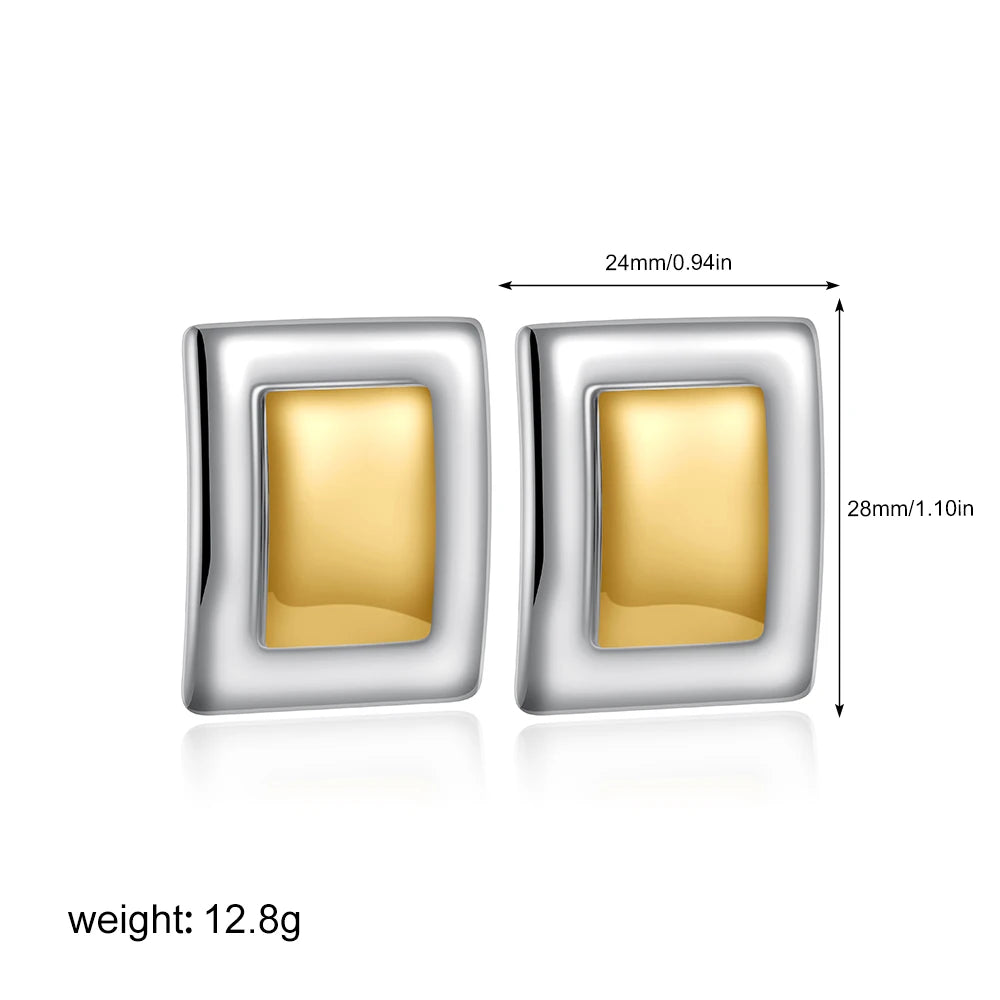 Geometric Stainless Steel Gold Sliver Color Bilayer Stud Earring for Women