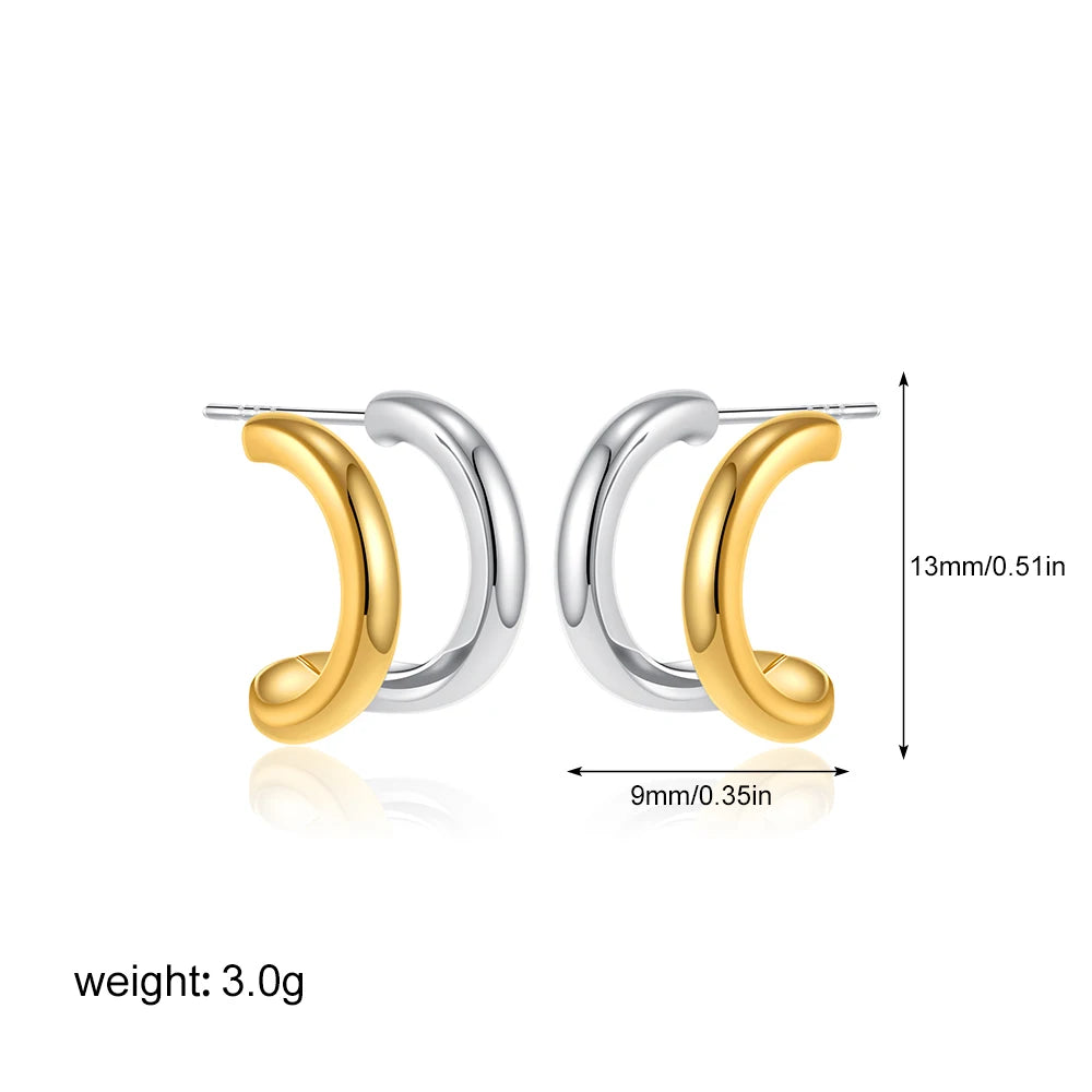 Geometric Stainless Steel Gold Sliver Color Bilayer Stud Earring for Women