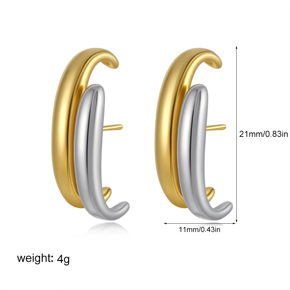 Geometric Stainless Steel Gold Sliver Color Bilayer Stud Earring for Women