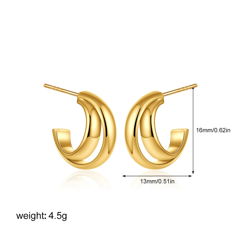 Geometric Stainless Steel Gold Sliver Color Bilayer Stud Earring for Women