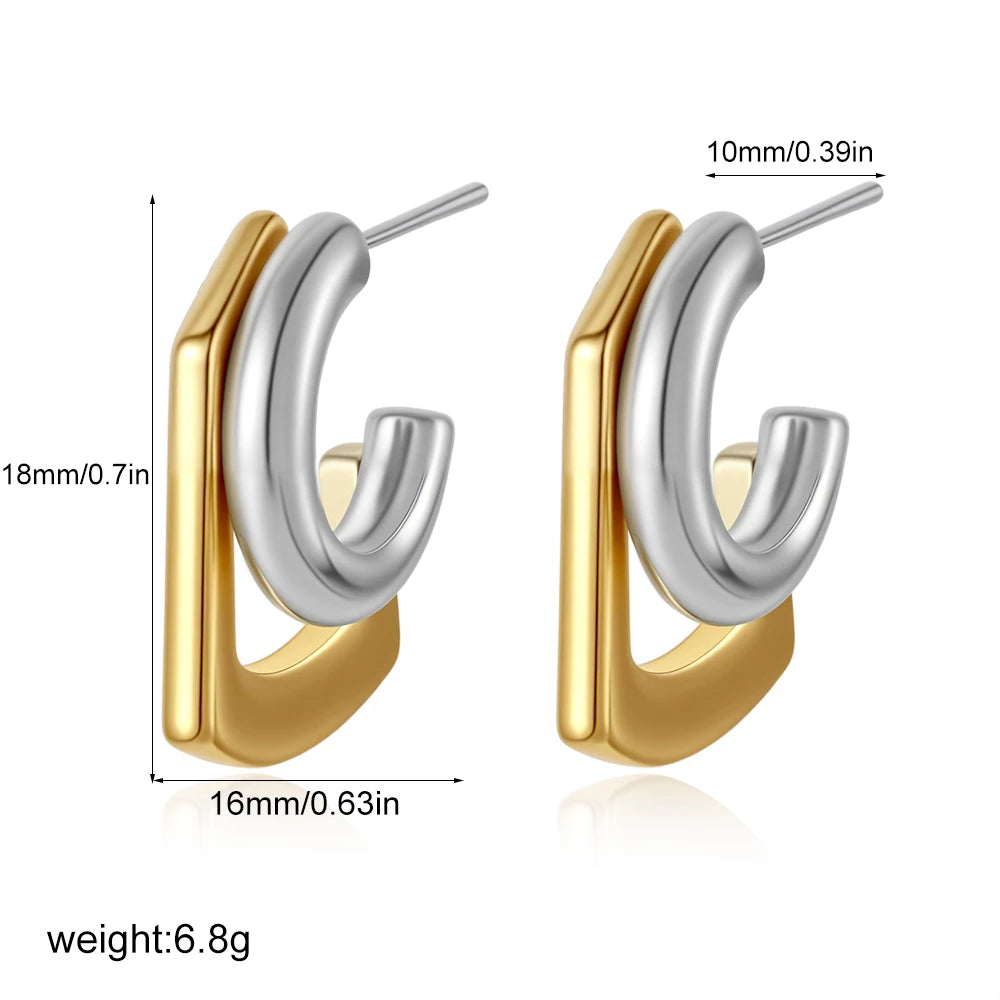 Geometric Stainless Steel Gold Sliver Color Bilayer Stud Earring for Women