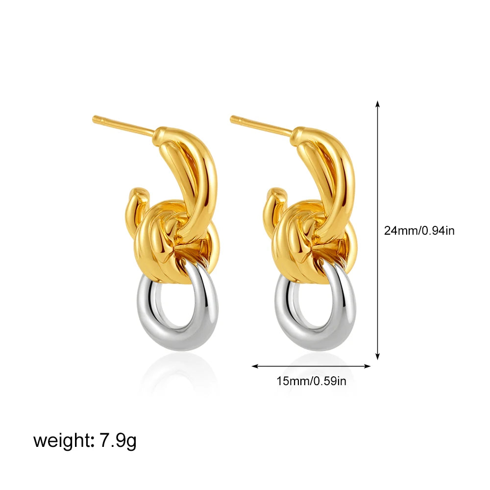 Geometric Stainless Steel Gold Sliver Color Bilayer Stud Earring for Women