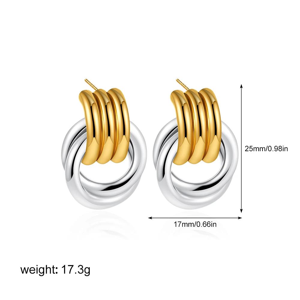 Geometric Stainless Steel Gold Sliver Color Bilayer Stud Earring for Women