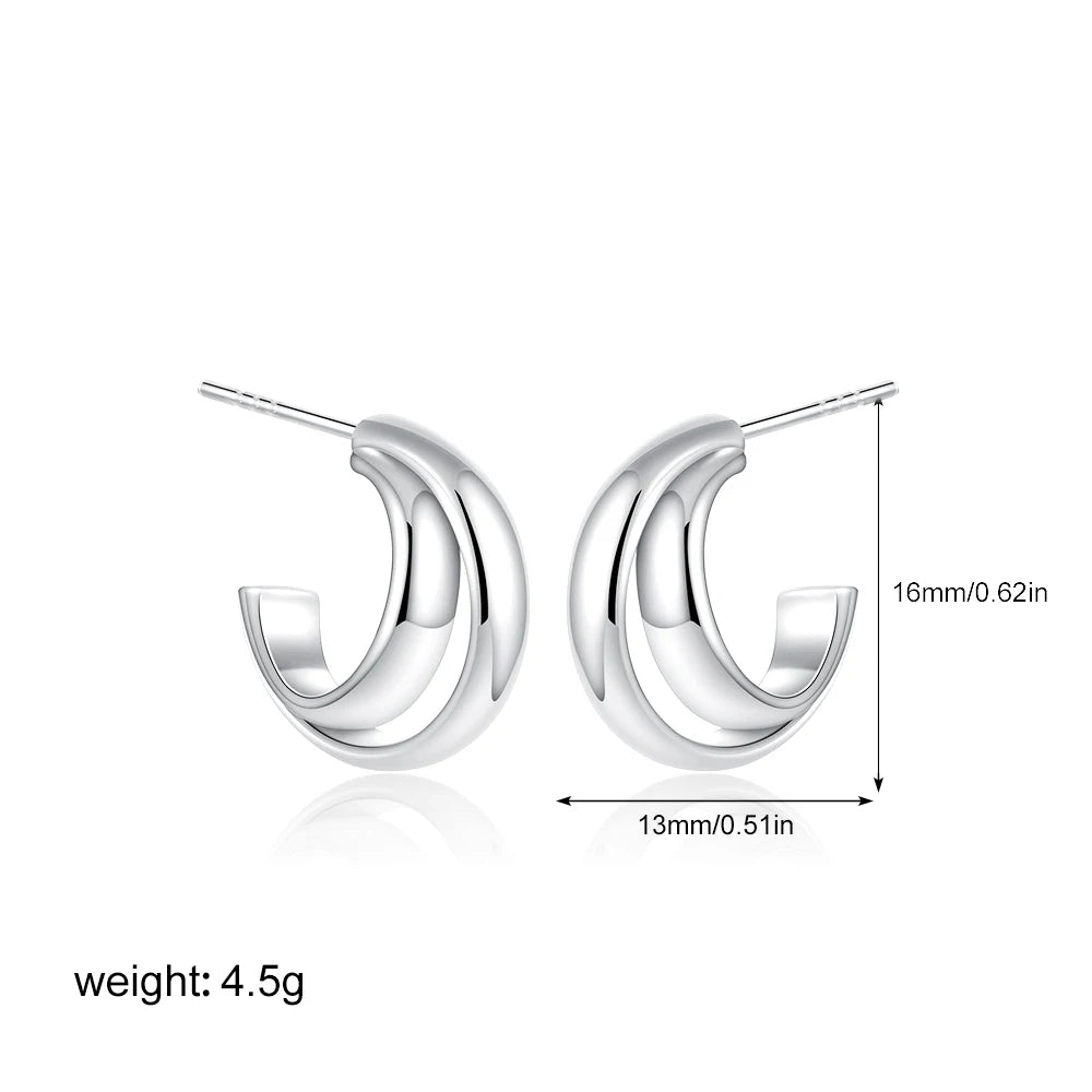 Geometric Stainless Steel Gold Sliver Color Bilayer Stud Earring for Women